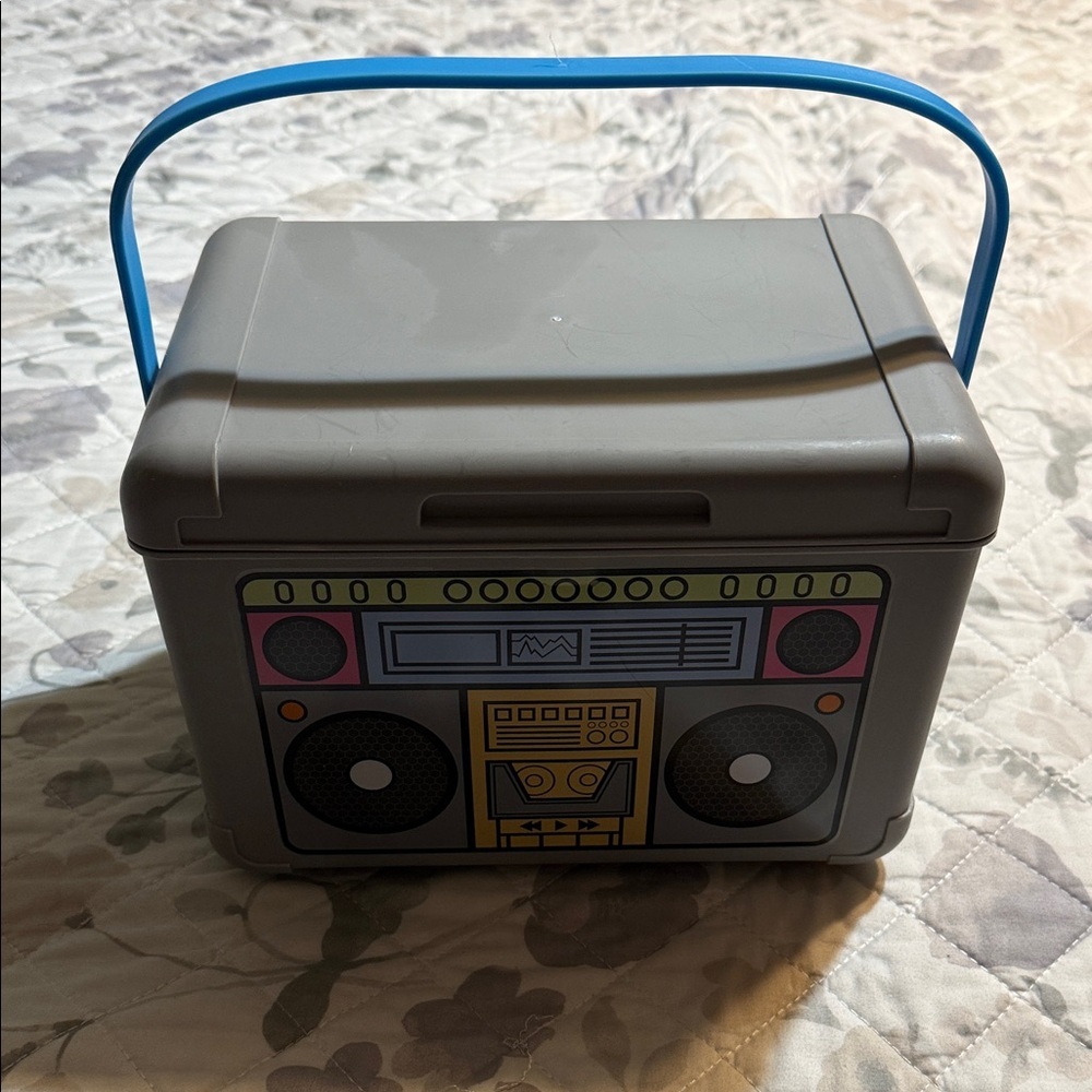 Portable Retro Boombox Lunchbox - Gray with Blue Handle